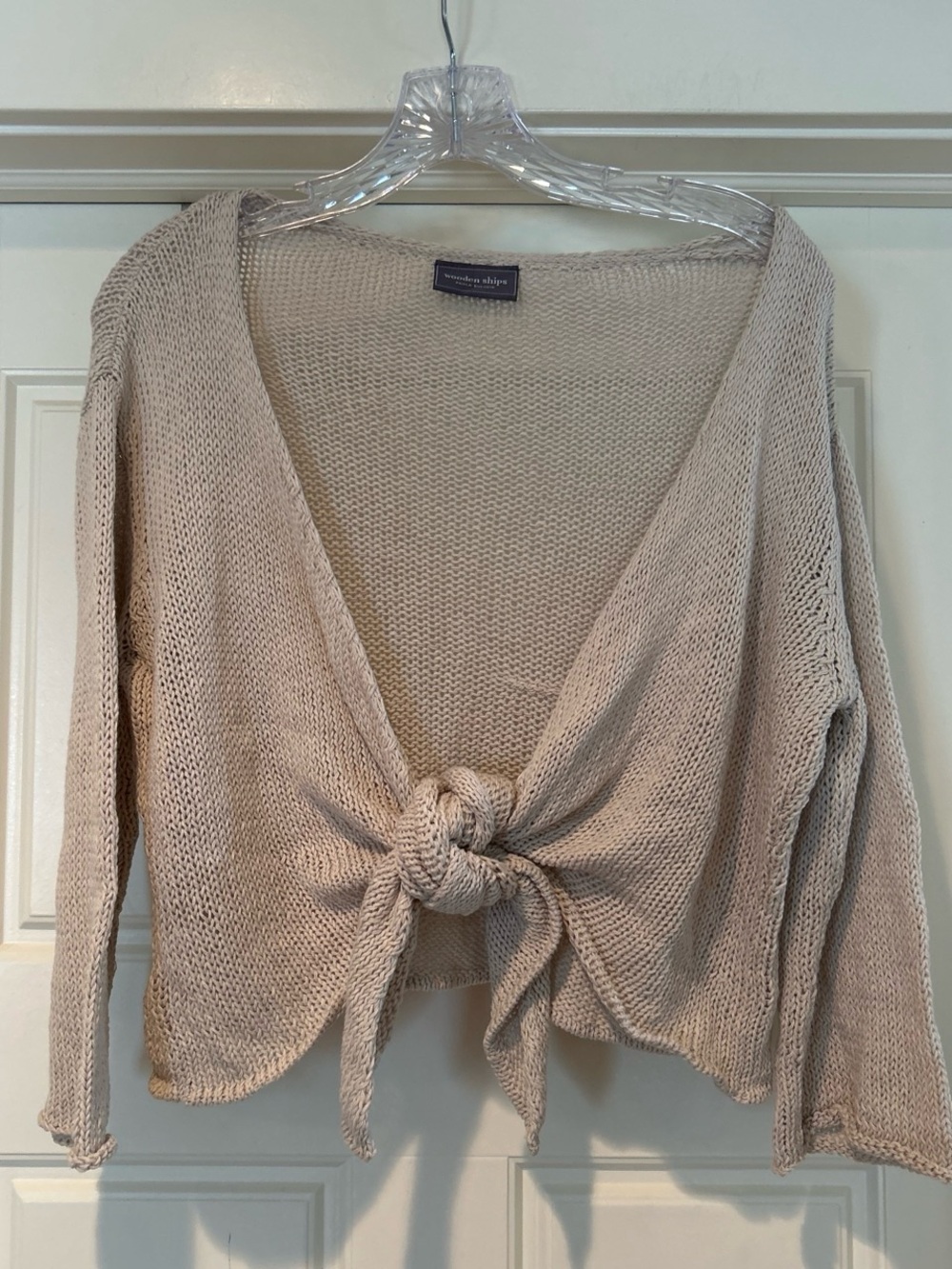 Wooden Ships Beige Tie-Front Open Knit Sweater